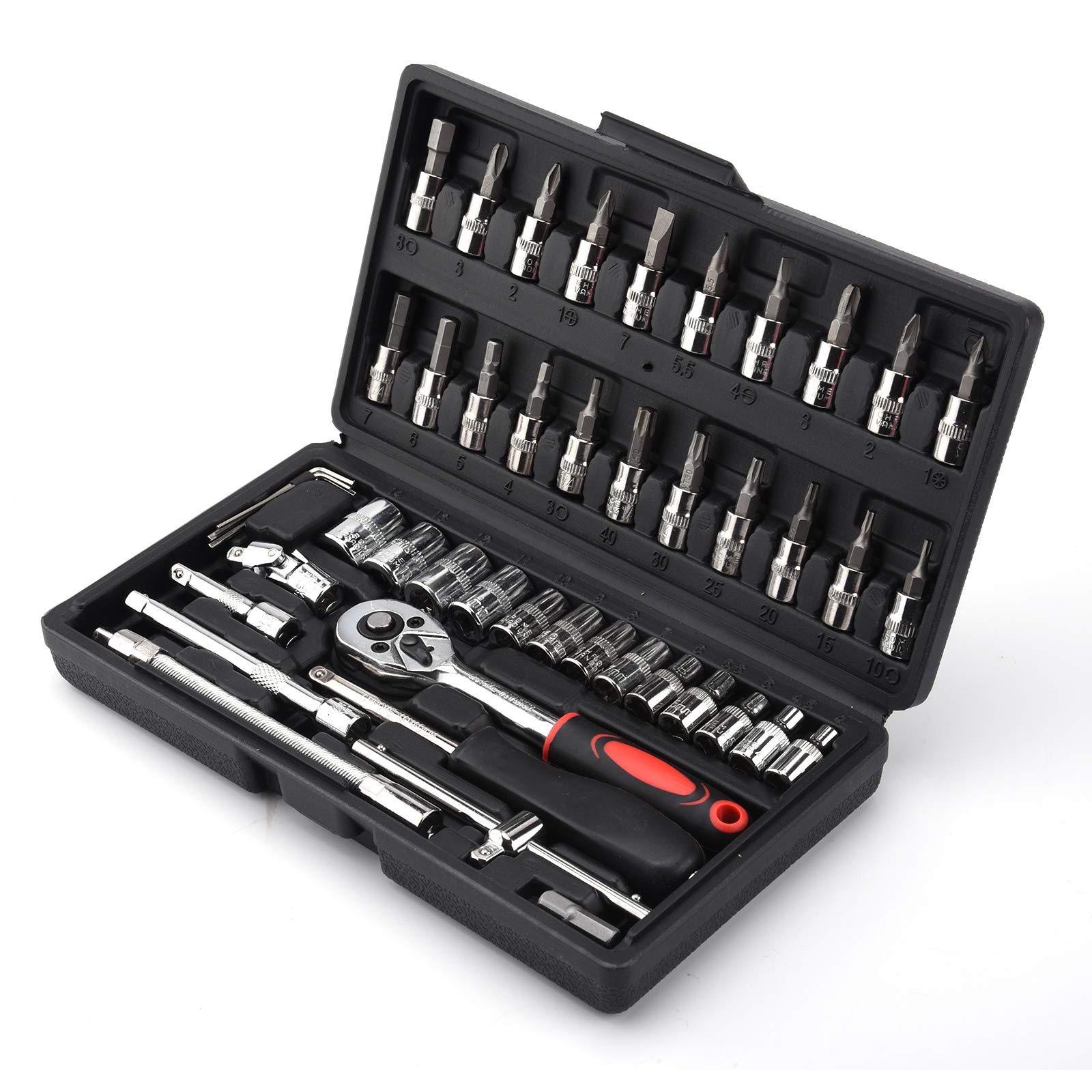 46pcs Socket Bit Set Car Repair Tool Kit Ratchet Torque Wrench Screwdriver Combination