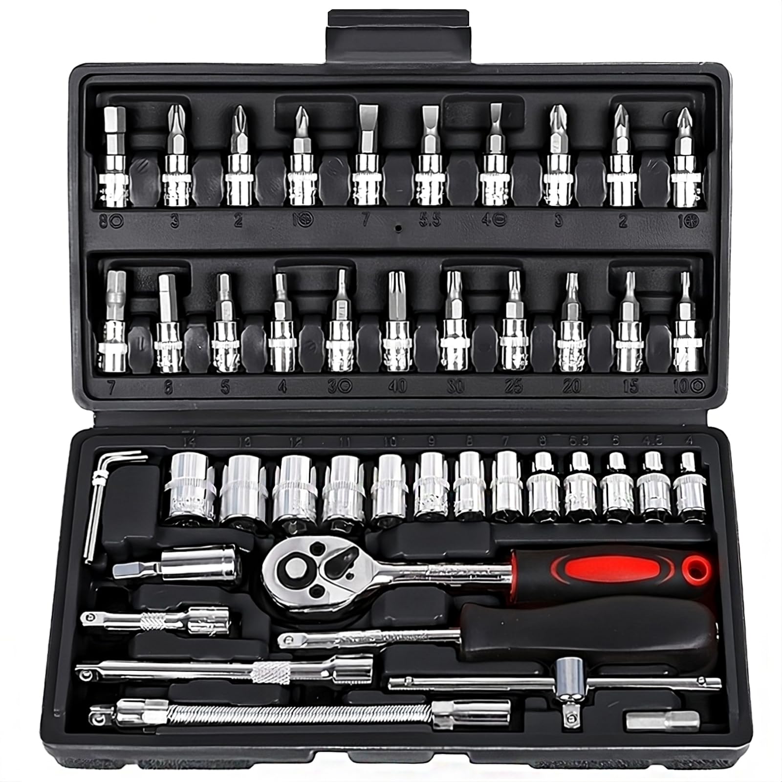 46pcs Socket Bit Set Car Repair Tool Kit Ratchet Torque Wrench Screwdriver Combination